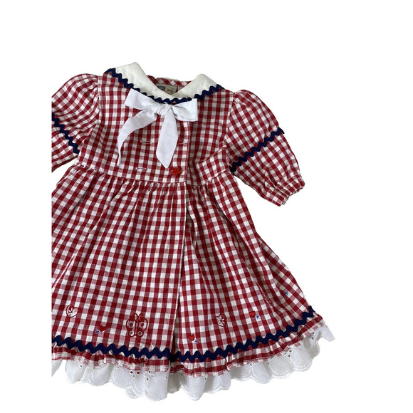 Faded Glory Baby Girl Dress Size 6-9M Vintage Y2K Red White GIngham Check Sailor - Picture 2 of 16